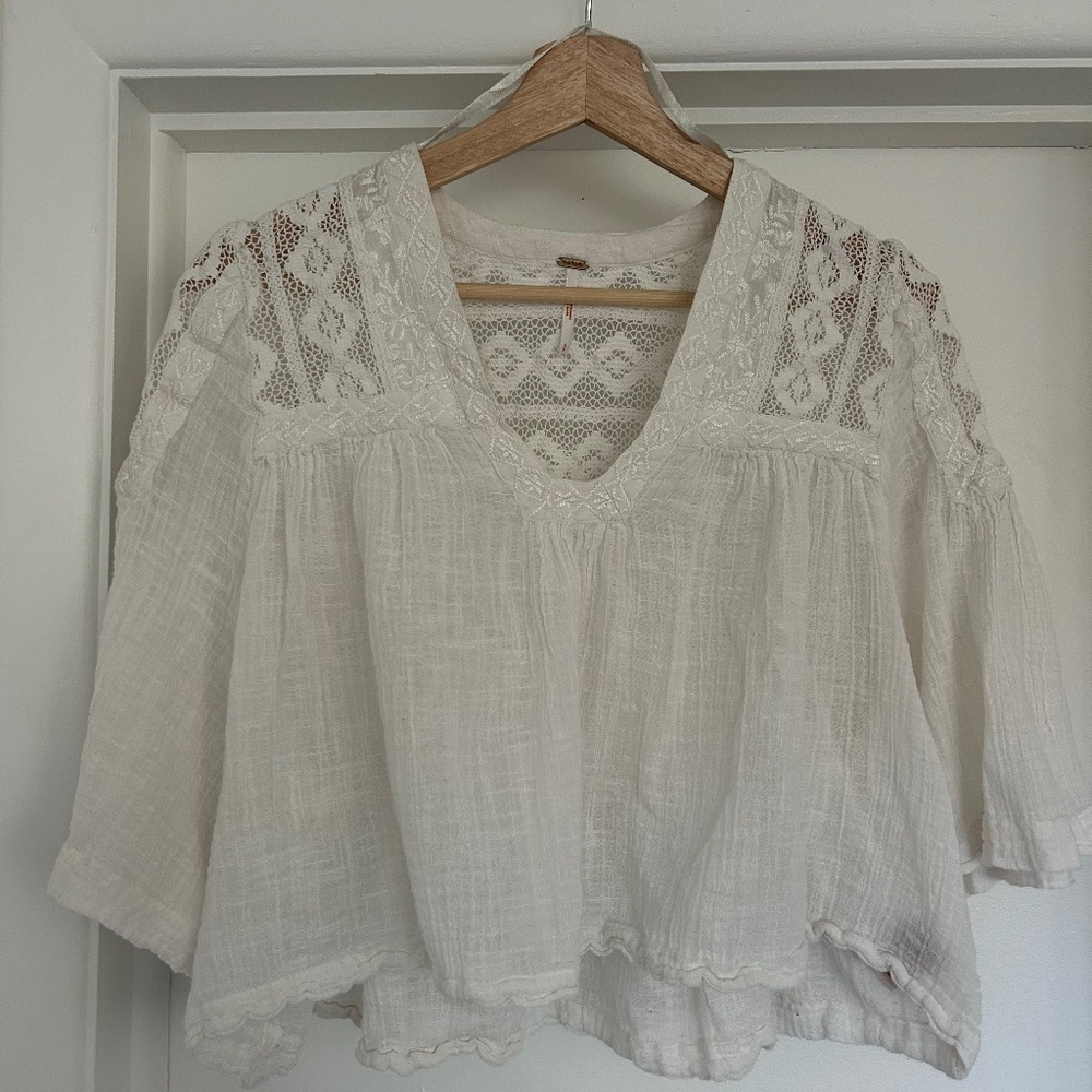 Free People Carry Me Away Gauze Blouse, White, Small